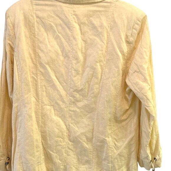 Chicos Size 16 Light Weight Detail Front Buttons Lined Pleated Yellow Jacket - Picture 2 of 8